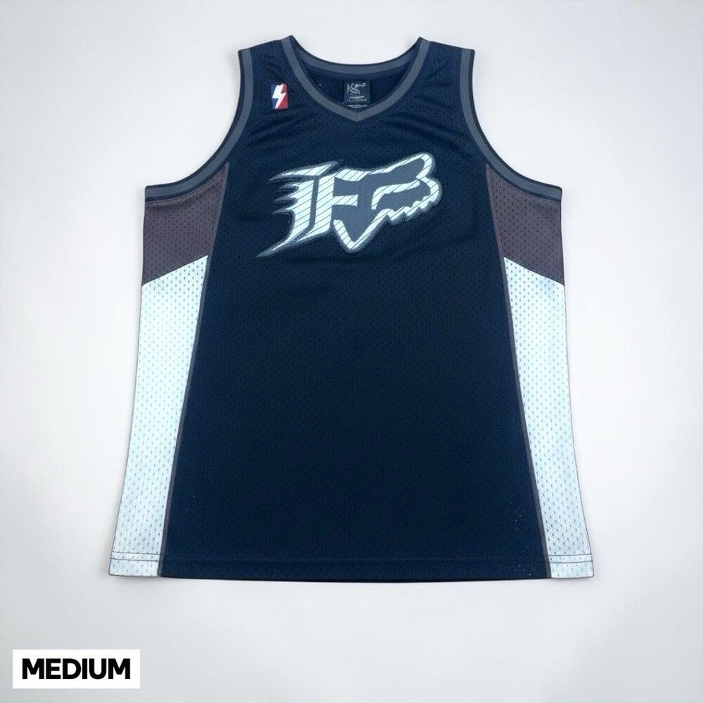 Vintage Fox Racing Y2K Basketball-Style Jersey Tank Top Mens MED Black Stitched